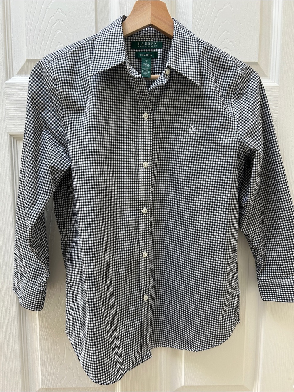 Lauren Ralph Lauren Women's Black and White Gingham Button-Down Shirt Size xs